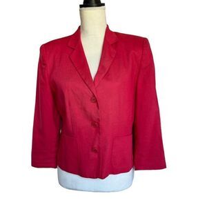 Saks Fifth Avenue Women's Red Cropped Blazer Size 10 Business Tailored Jacket